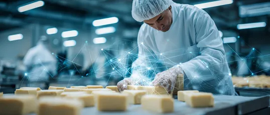 Palm stearin blocks on a food processing line